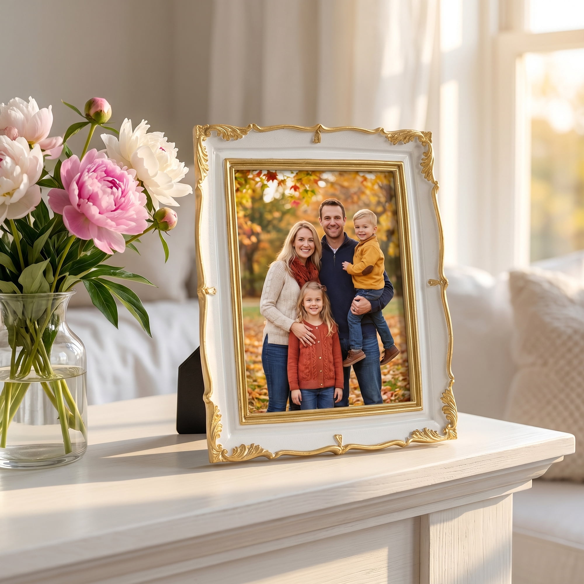 Unique Bargains Resin Traditional Photo Frame for Desk Gallery Wall Beige 5" x 7"