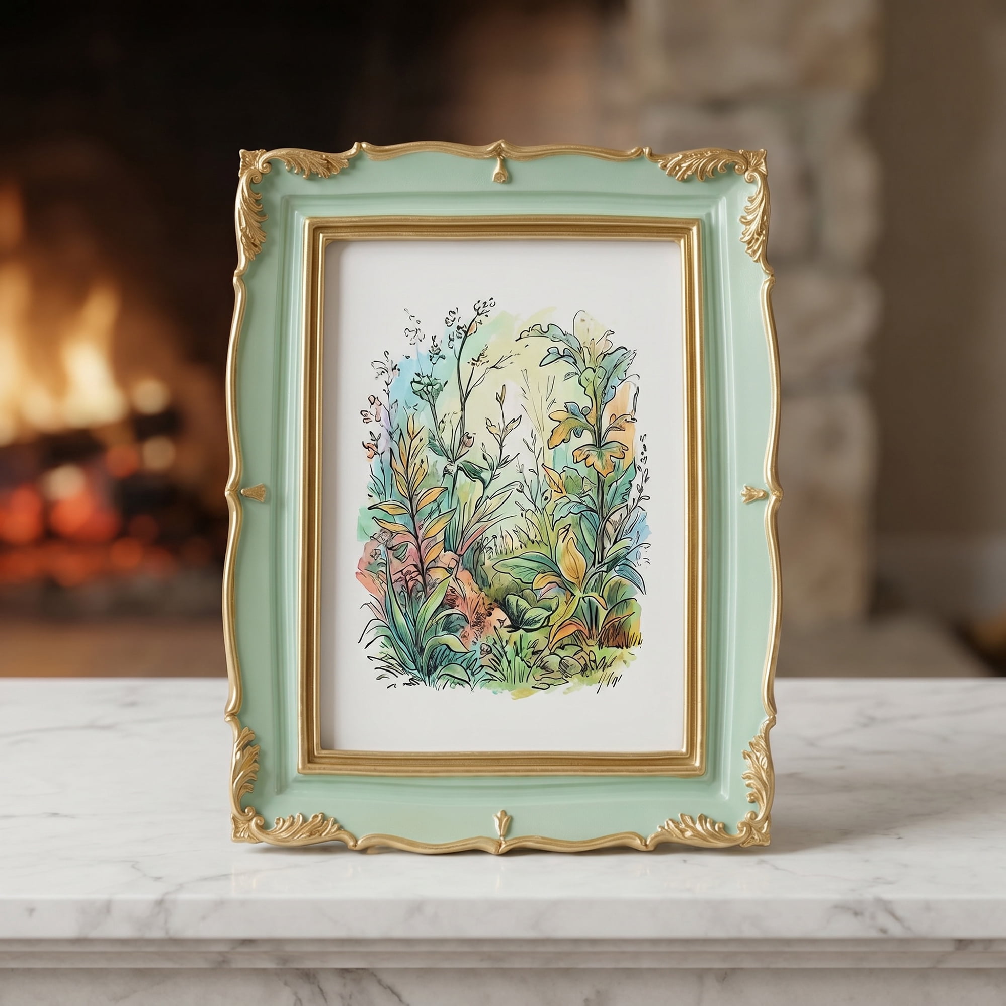 Unique Bargains Resin Traditional Photo Frame for Desk Gallery Wall Light Green 5" x 7"