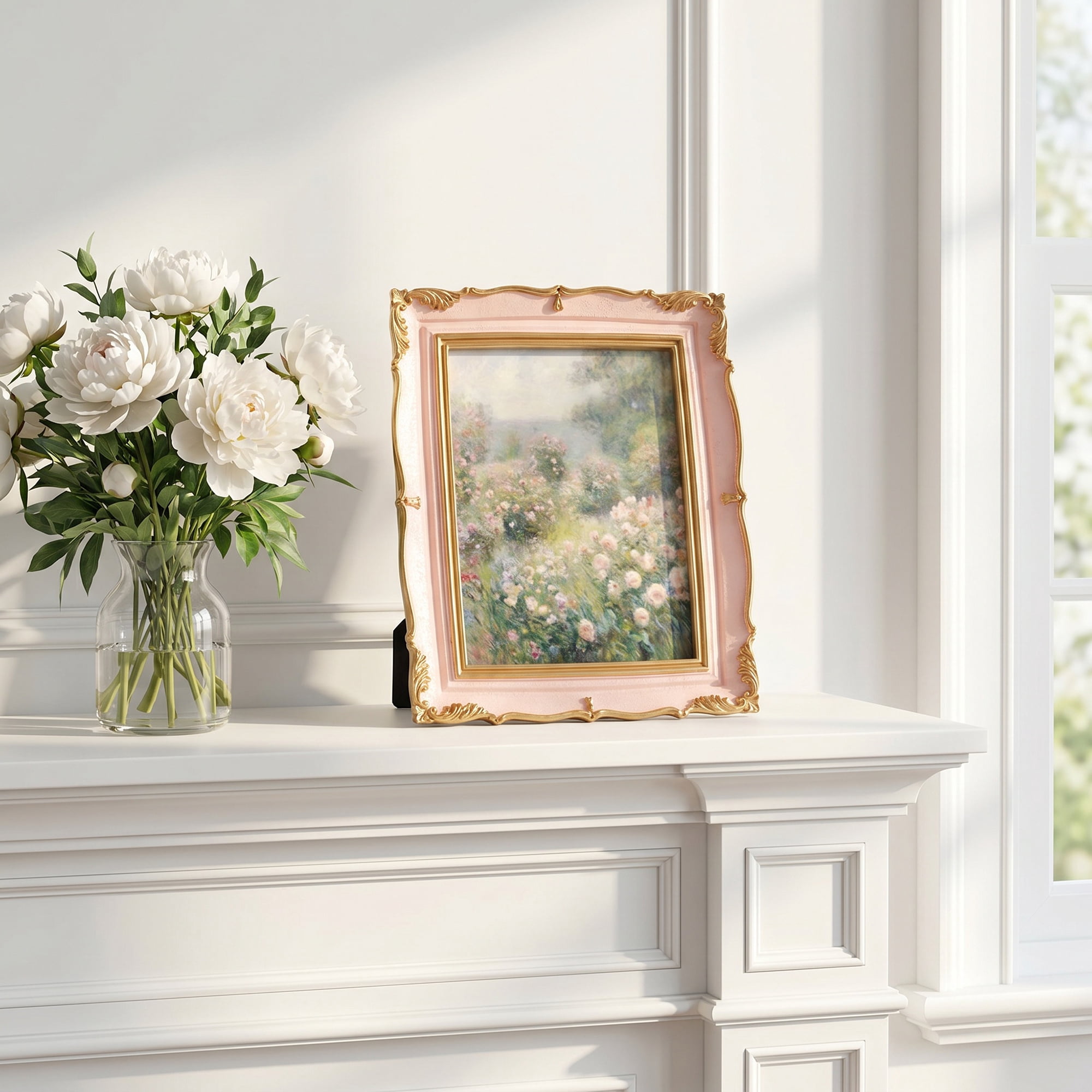 Unique Bargains Resin Traditional Photo Frame for Desk Gallery Wall Pink 4" x 6"