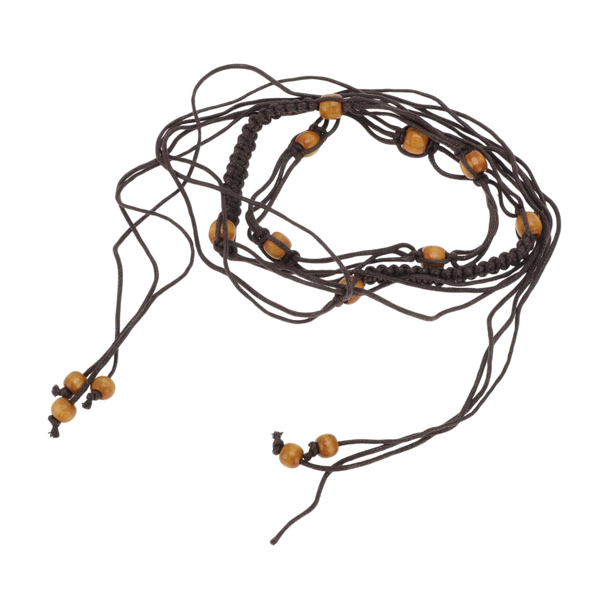 Unique Bargains Retro Bohemian Adjustable Tie Belt with Bead Accents 1 Pc Coffee Color