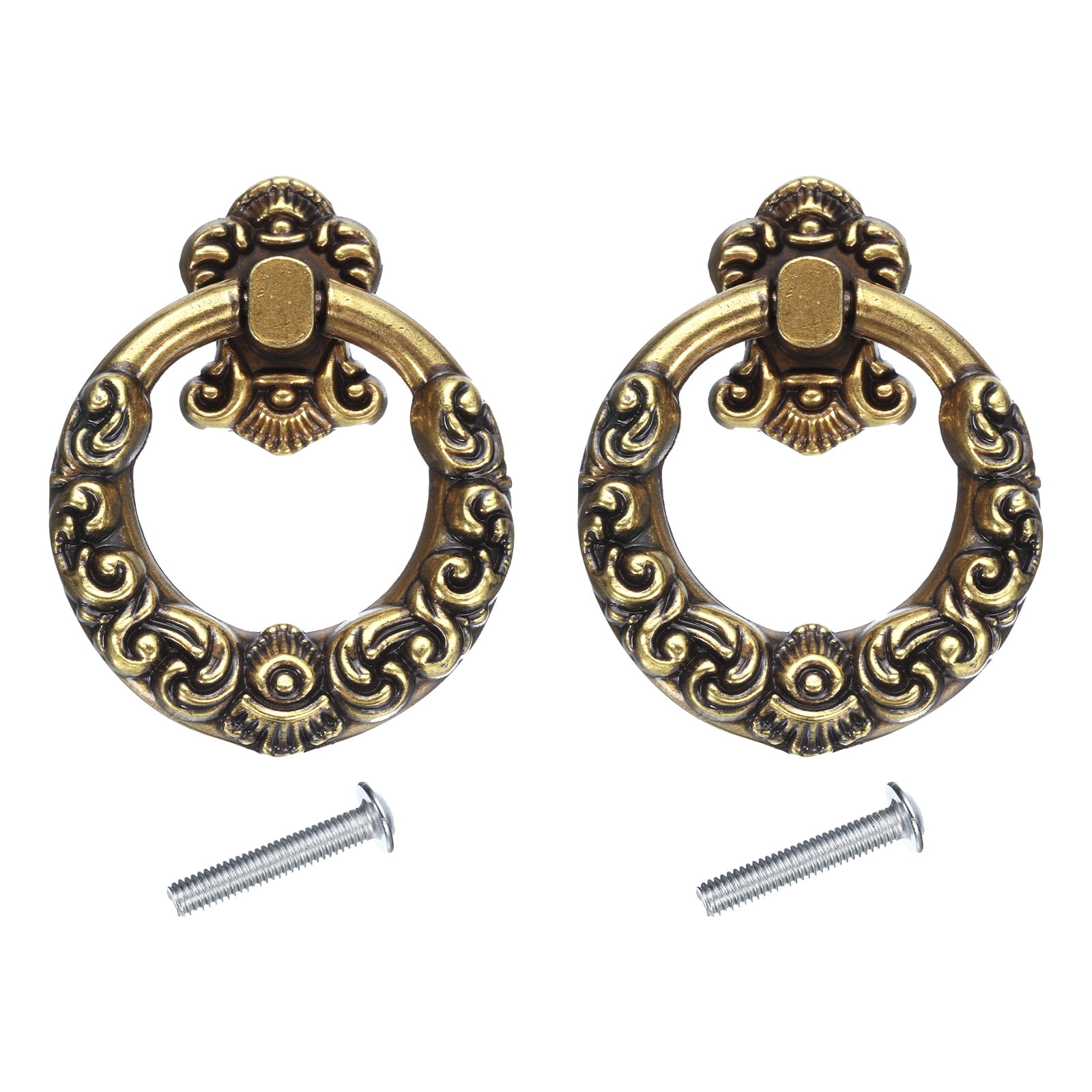 Unique Bargains Retro Dresser Ring Drawer Pulls with Screw Zinc Alloy 2 Sets 2.1"