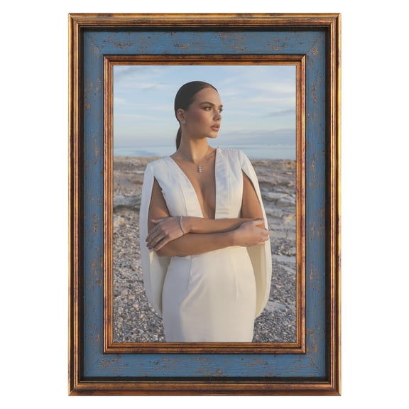 Unique Bargains Retro Picture Frame for Tabletop Display Wall Hanging Blue and Brown 5x7
