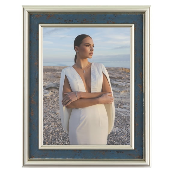 Unique Bargains Retro Picture Frame for Tabletop Wall Hanging Blue and Silver 8x10