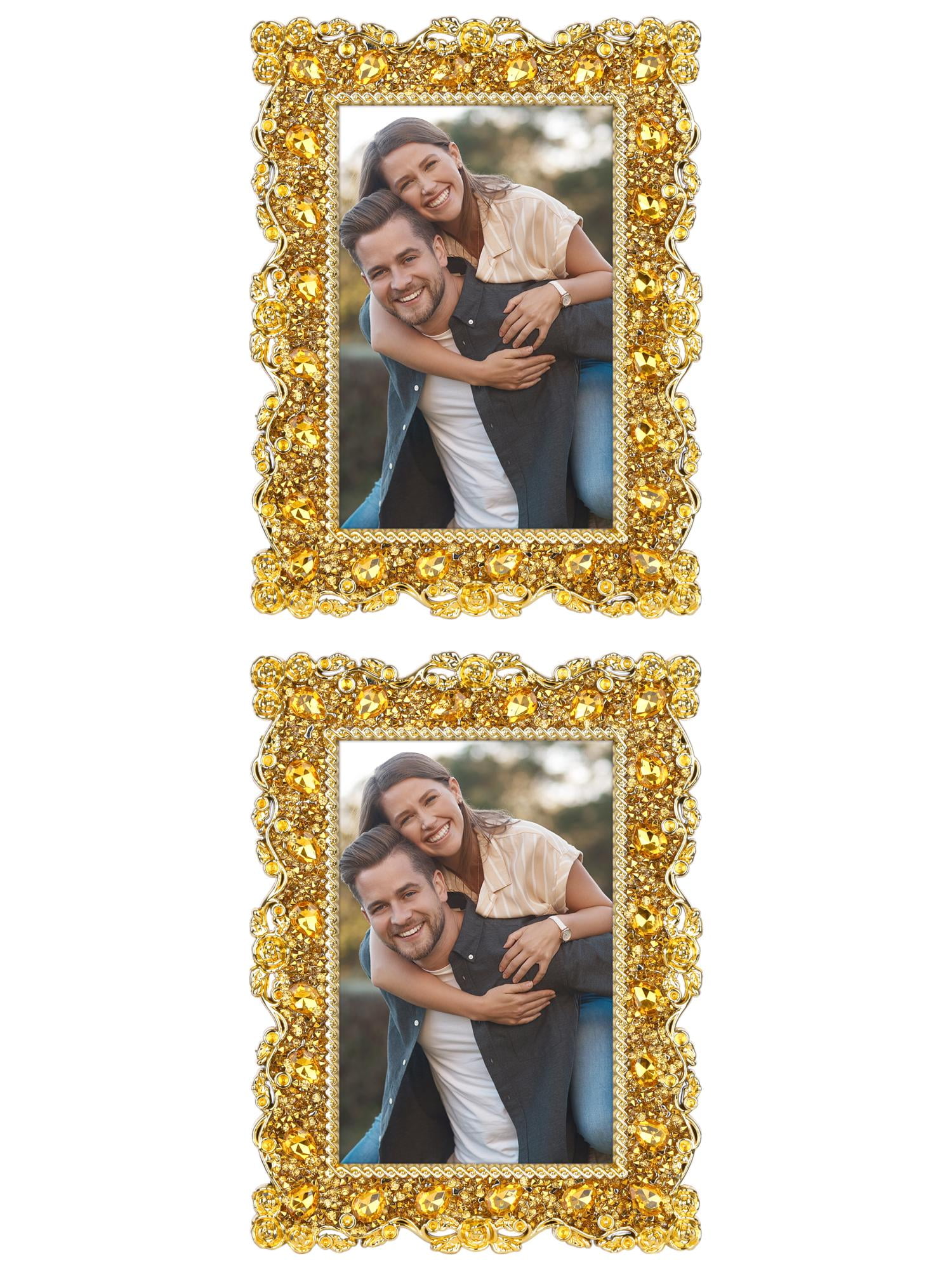 Unique Bargains Retro Plated Picture Frame Pearl Photo Frame with Glass Front Gold -2Pcs 5x7