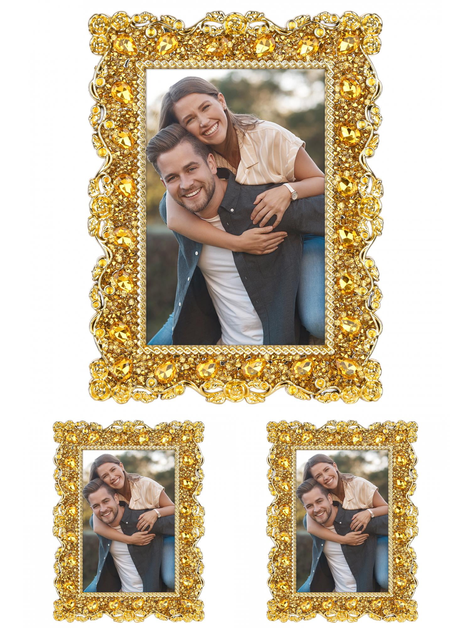 Unique Bargains Retro Plated Picture Frame Pearl Photo Frame with Glass Front Gold -3Pcs 4x6