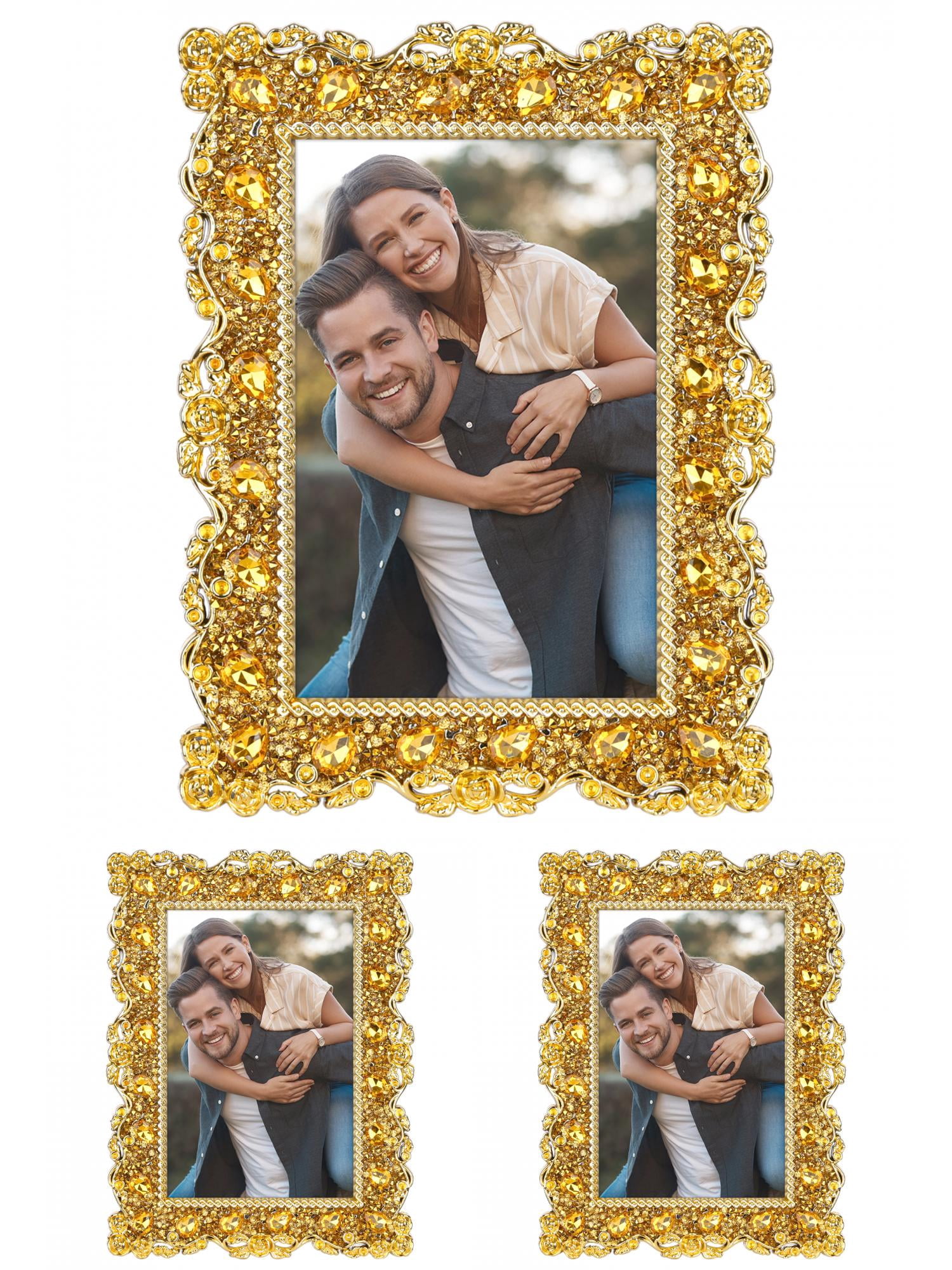 Unique Bargains Retro Plated Picture Frame Pearl Photo Frame with Glass Front Gold -3Pcs 5x7