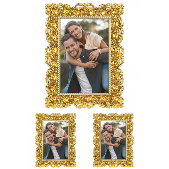 Unique Bargains Retro Plated Picture Frame Pearl Photo Frame with Glass Front Gold -3Pcs 5x7