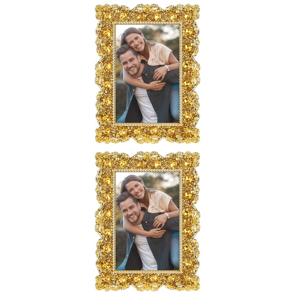 Unique Bargains Retro Plated Picture Frame Pearl Photo Frame with Glass Front Gold 4x6/5x7
