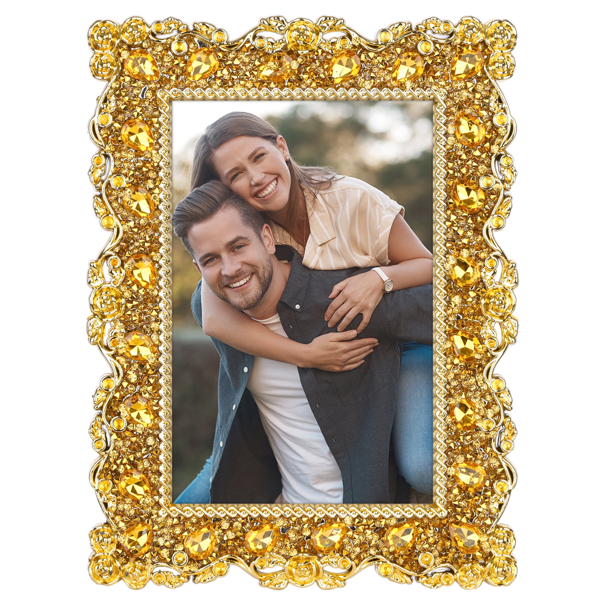 Unique Bargains Retro Plated Picture Frame Pearl Photo Frame with Glass Front Gold 4x6 in