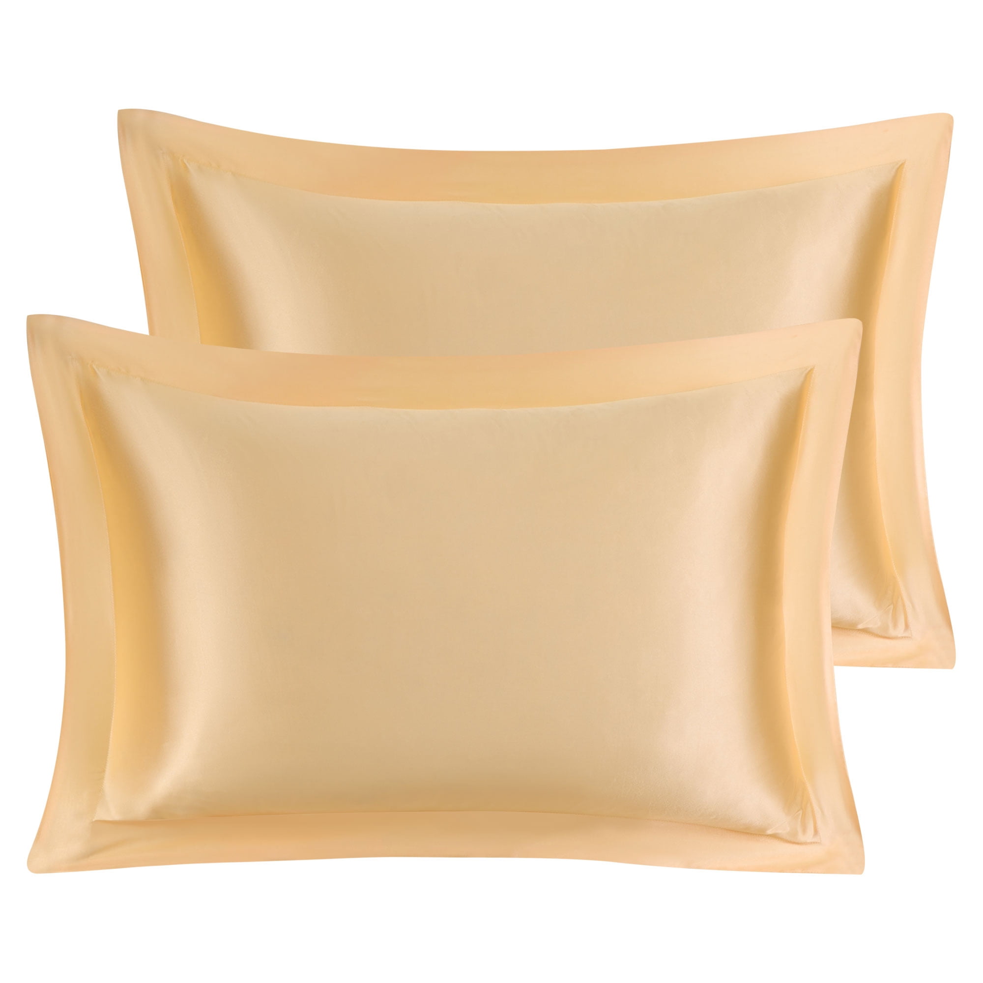 Unique Bargains Retro Satin Ruffle Pillowcases 2Pack with Envelope Gold Queen