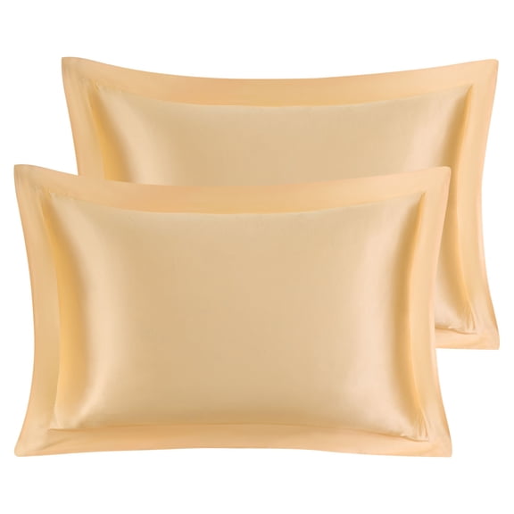 Unique Bargains Retro Satin Ruffle Pillowcases 2Pack with Envelope Gold Queen