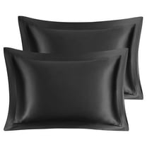 Unique Bargains Retro Satin Ruffle Pillowcases 2Pcs with Envelope Black Standard