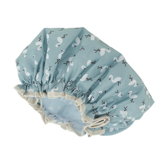 Unique Bargains Reusable Birds Pattern Shower Cap 1 Pc Blue