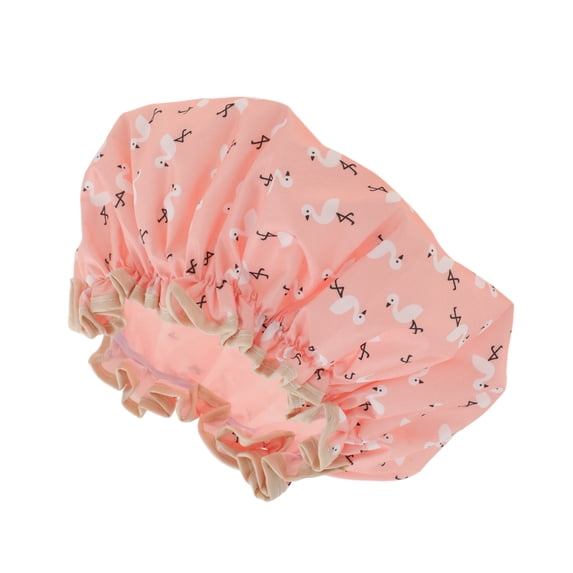 Unique Bargains Reusable Birds Pattern Shower Cap 1 Pc Orange Pink
