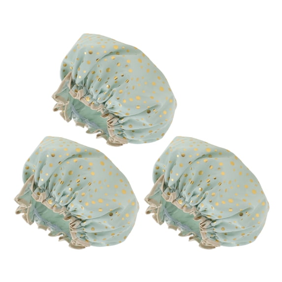 Unique Bargains Reusable Dots Double Layer Shower Cap 3 Pcs Light Green
