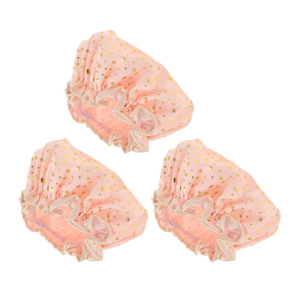 Unique Bargains Reusable Dots Double Layer Shower Cap 3 Pcs Pink