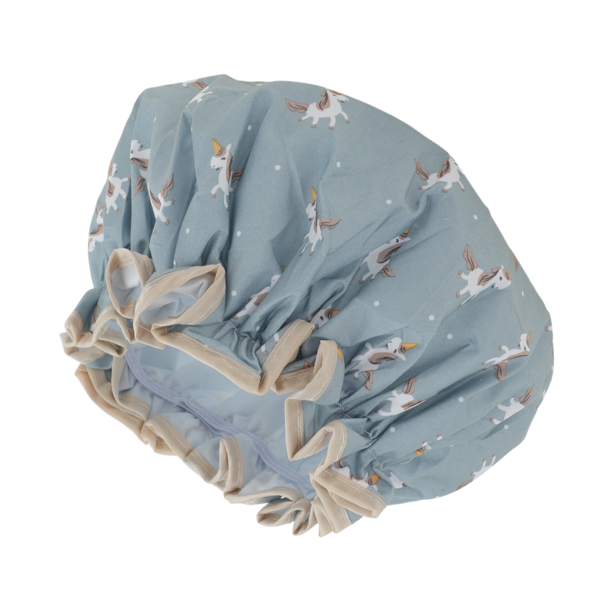 Unique Bargains Reusable Horse Pattern Shower Cap 1 Pc Blue