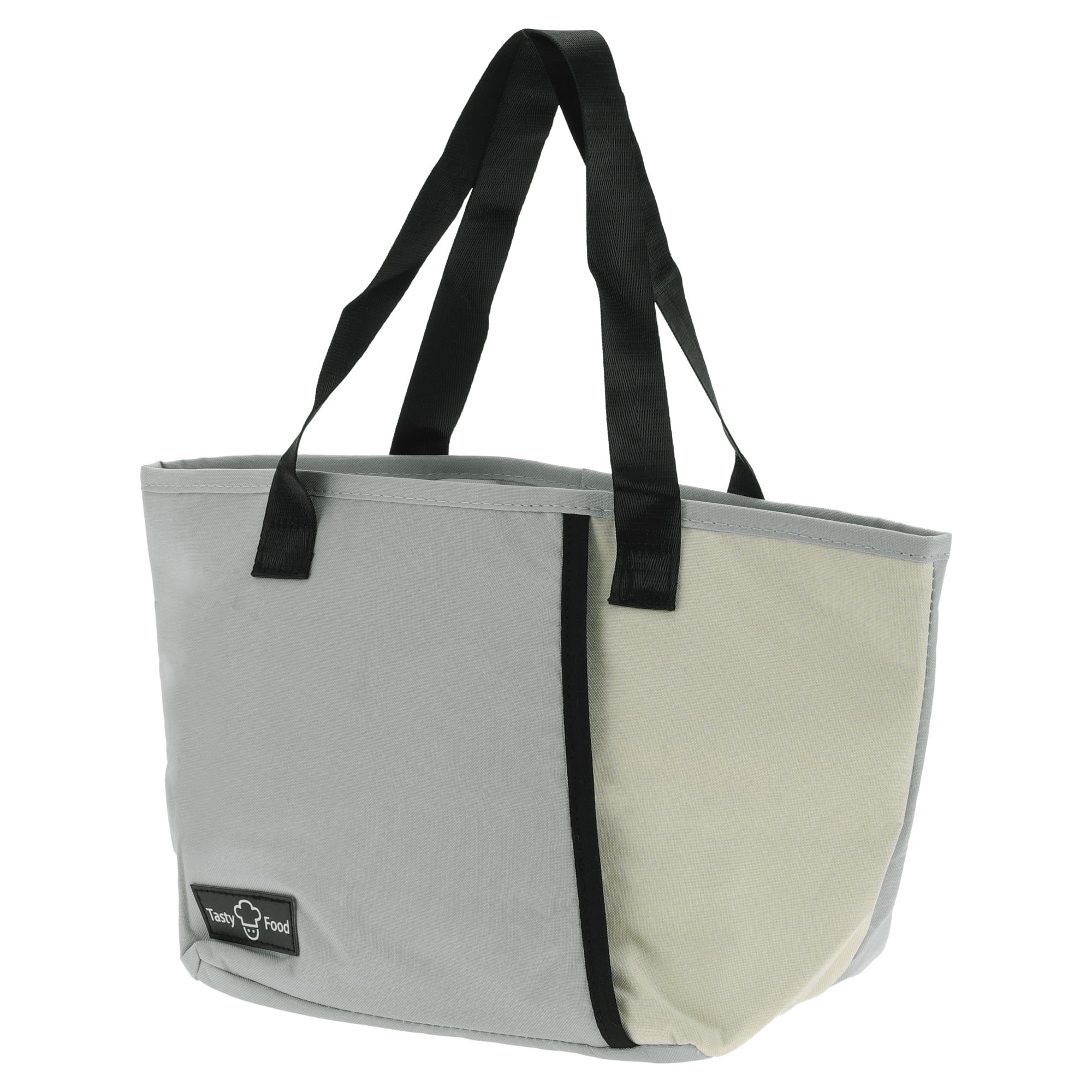 Unique Bargains Reusable Insulated Lunch Box Tote for Office Work Gray Beige