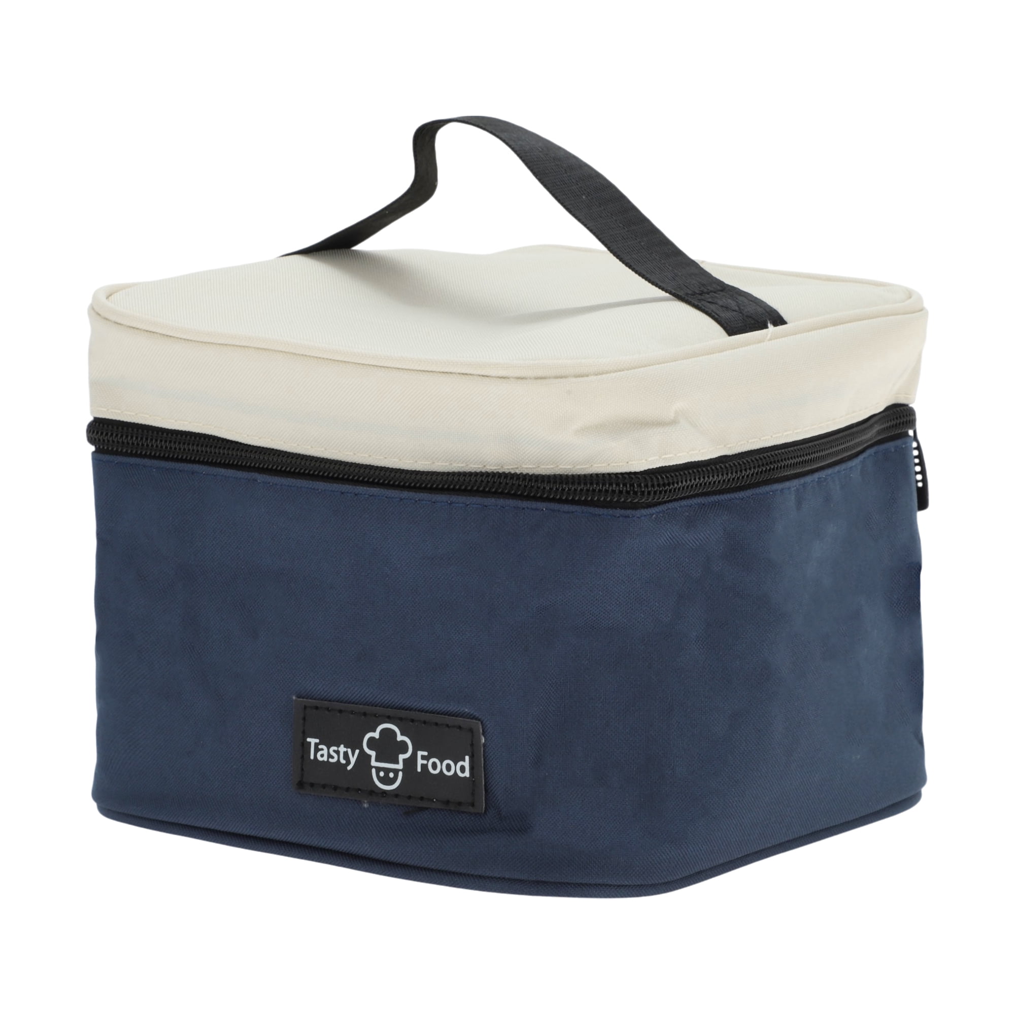 Unique Bargains Reusable Insulated Lunch Box Tote for Office Work and Picnic Dark Blue Beige 164 oz