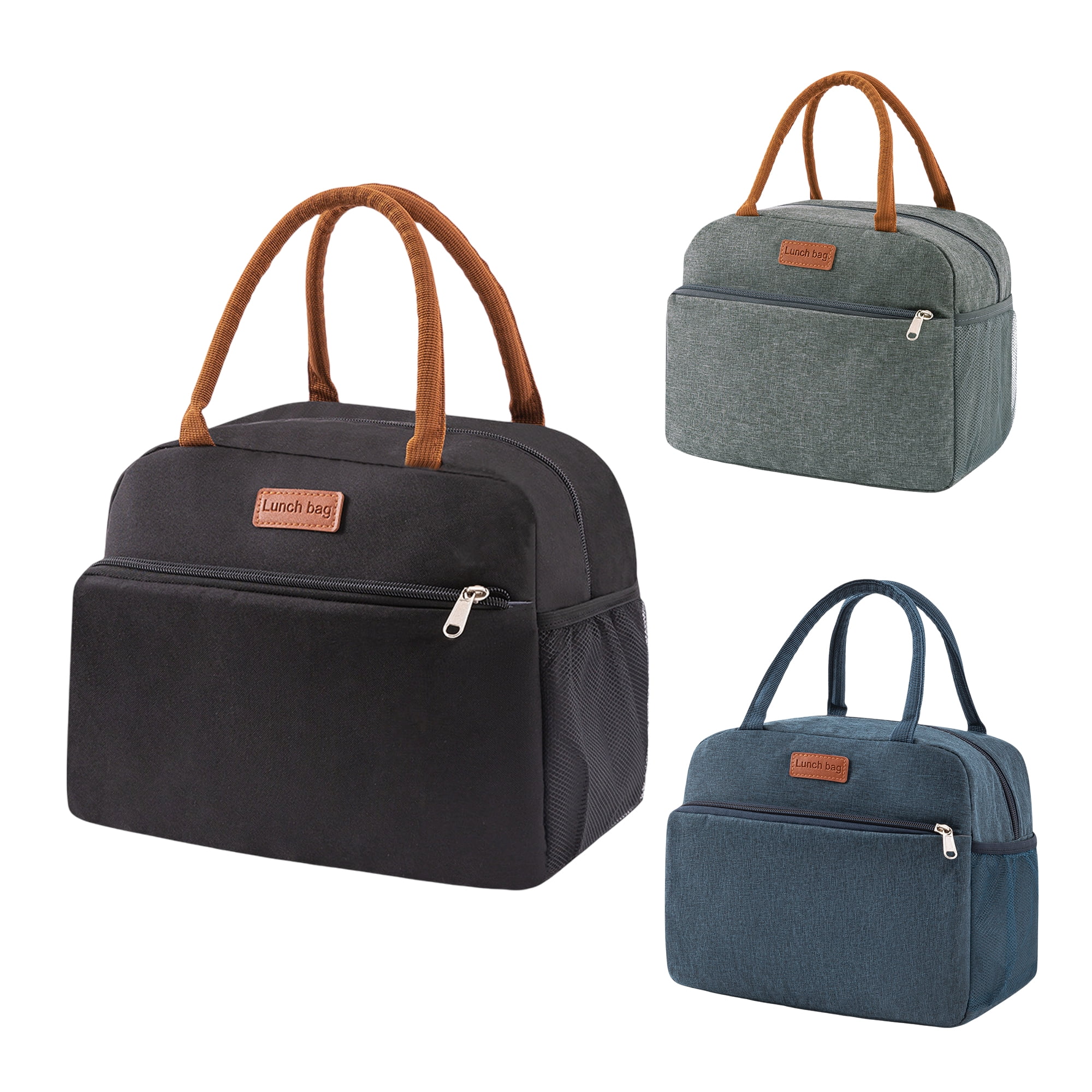 Unique Bargains Reusable Insulated Lunch Tote Bag Black Square Shape