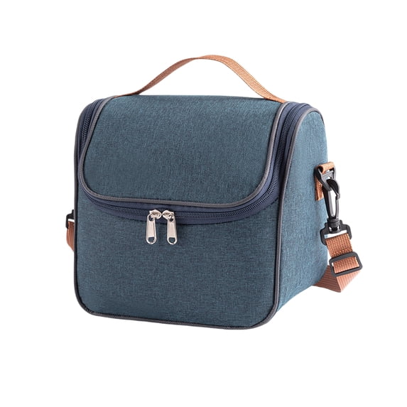 Unique Bargains Reusable Insulated Lunch Tote Bag Navy Blue Diamond