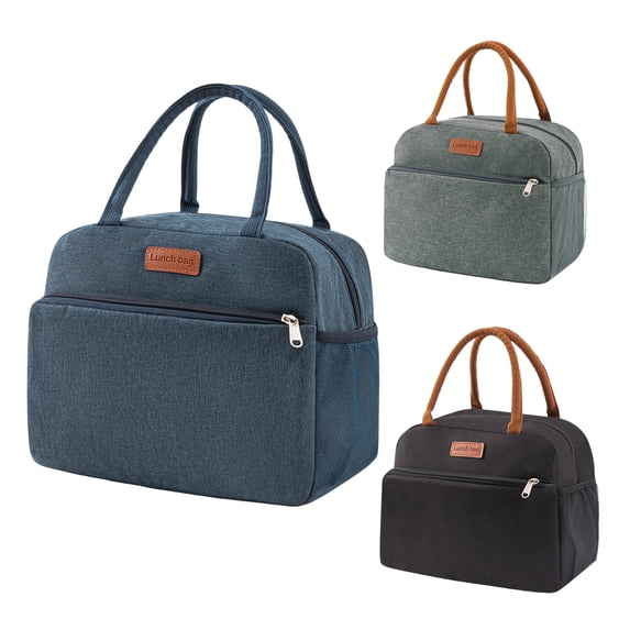 Unique Bargains Reusable Insulated Lunch Tote Bag for Office Navy Blue