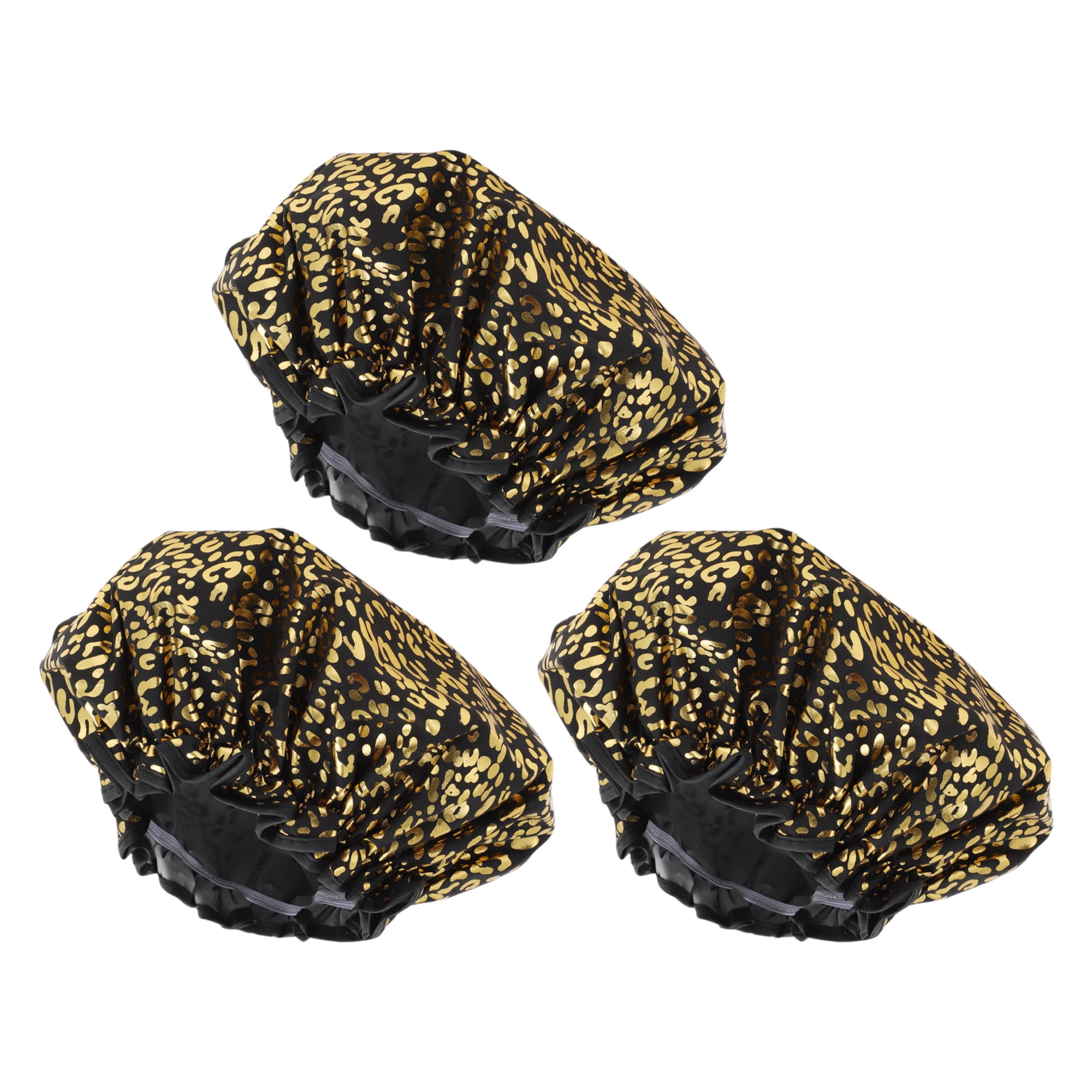 Unique Bargains Reusable Leopards Spots Shower Cap 3 Pcs Black