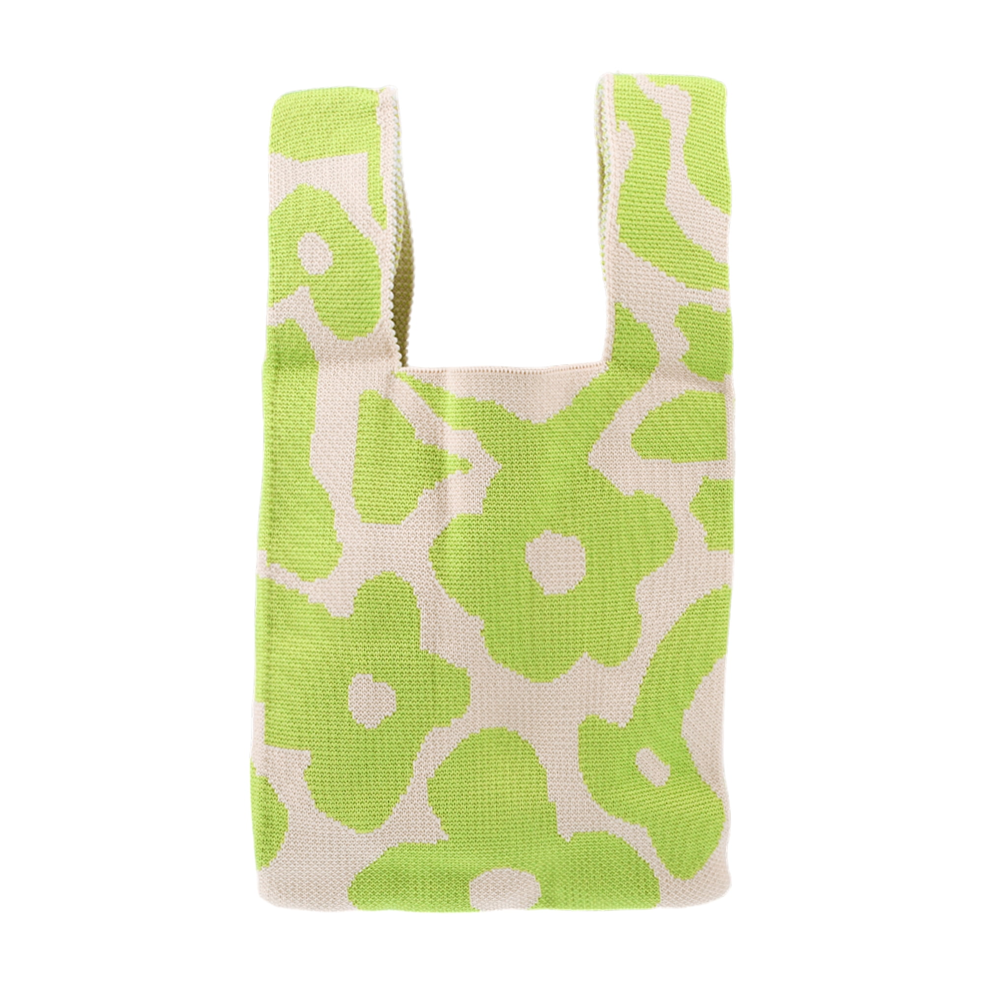 Unique Bargains Reusable Mesh Net Grocery Tote Bags Flowers Green Beige 14.17"x7.87"