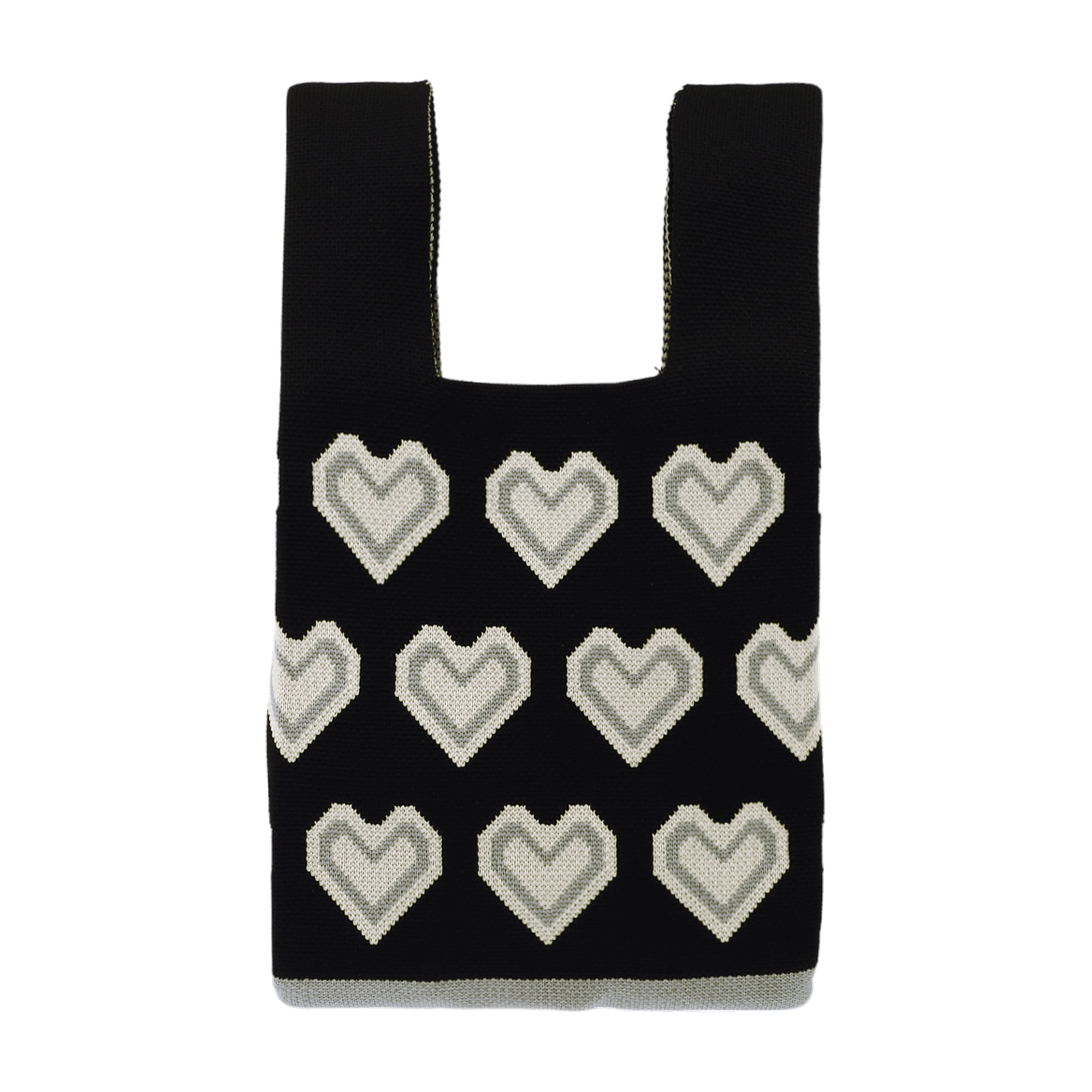 Unique Bargains Reusable Mesh Net Grocery Tote Bags Heart Shape Black Beige 14.17"x7.87"