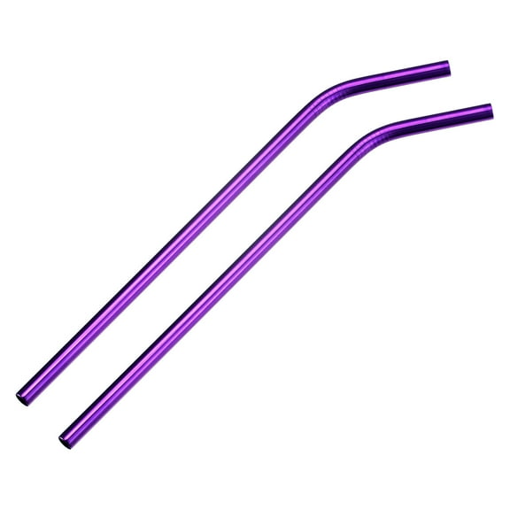 Unique Bargains Reusable Metal Straws 2Pcs, Bent Drinking Straw 10.5' x 0.3' Long Suitable for Milk Shake Beverage Juice  Purple