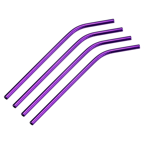 Uxcell Reusable Metal Straws 4Pcs, Stainless Steel Bent Straw 9.5' Long for Boba Tea Milk Shake Beverage Juice Purple