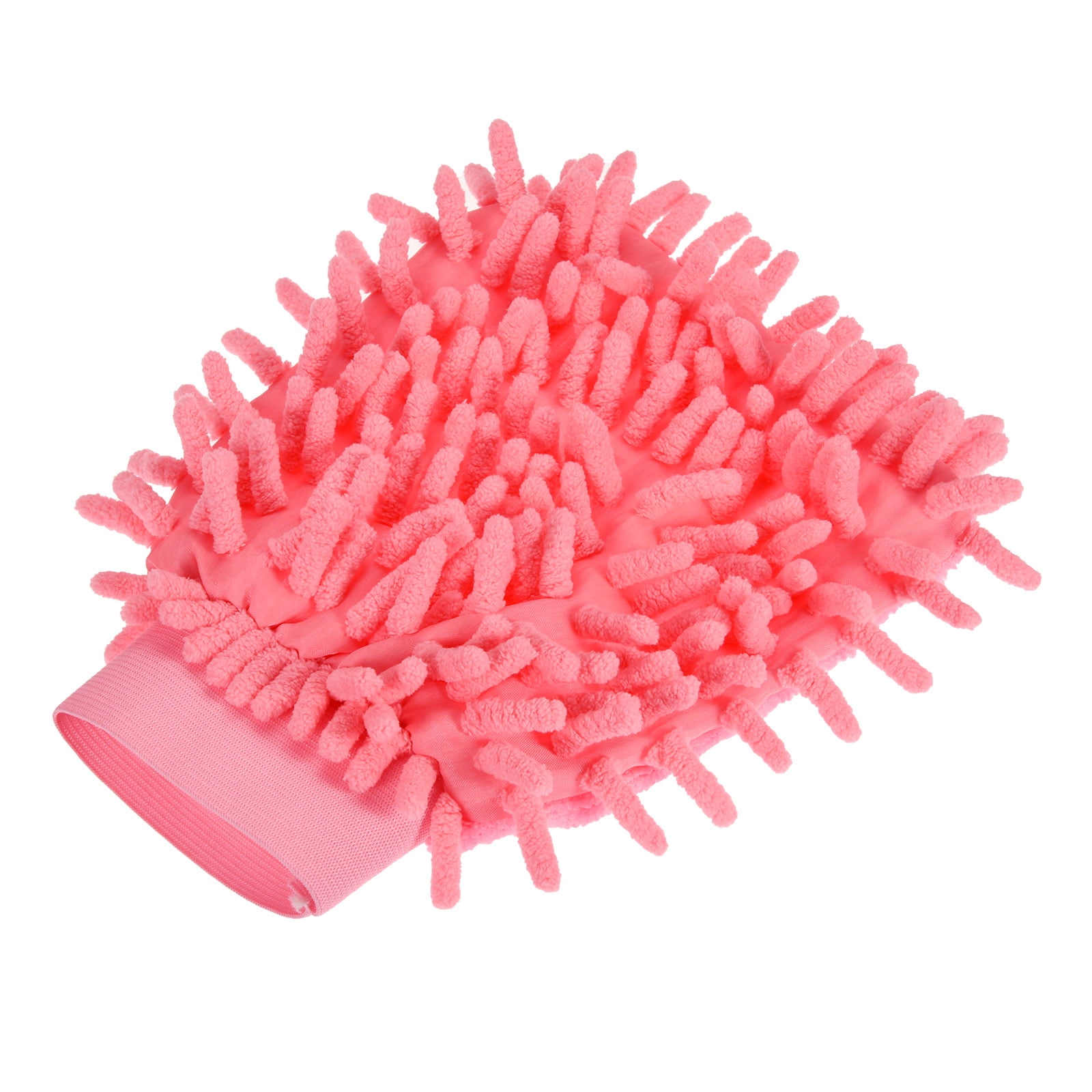 Unique Bargains Microfiber Chenille Mitts Reusable Cleaning Gloves Wash Sponge for Home Pink