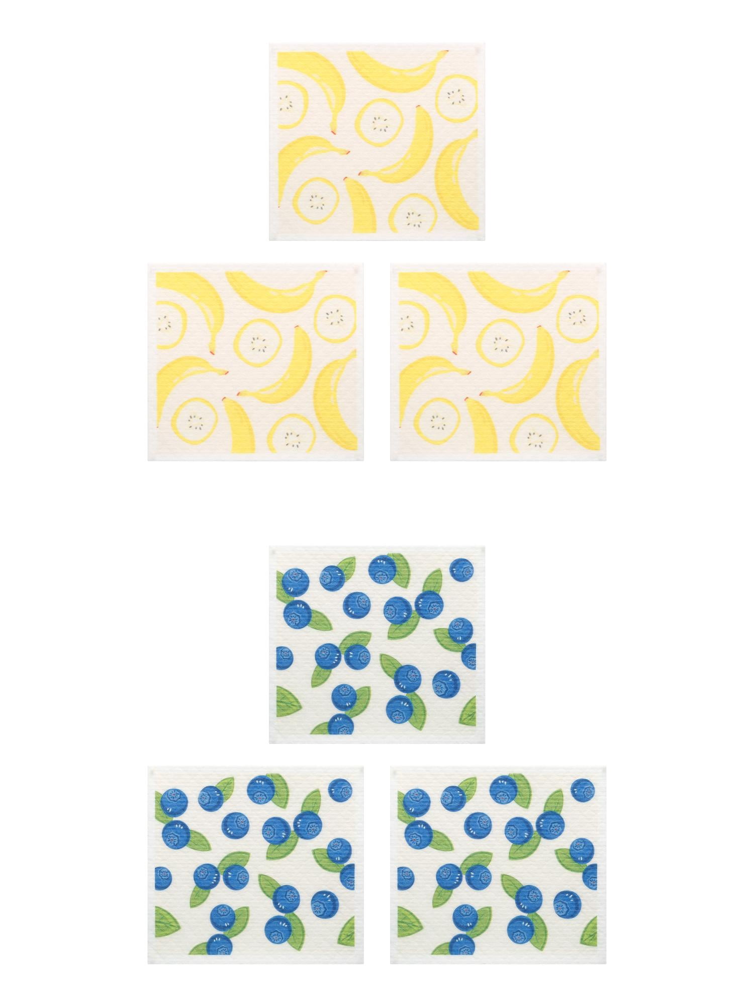Unique Bargains Reusable Swedish Dish Cloths Banana 6 Pack Banana/Blueberry 8" x 7"