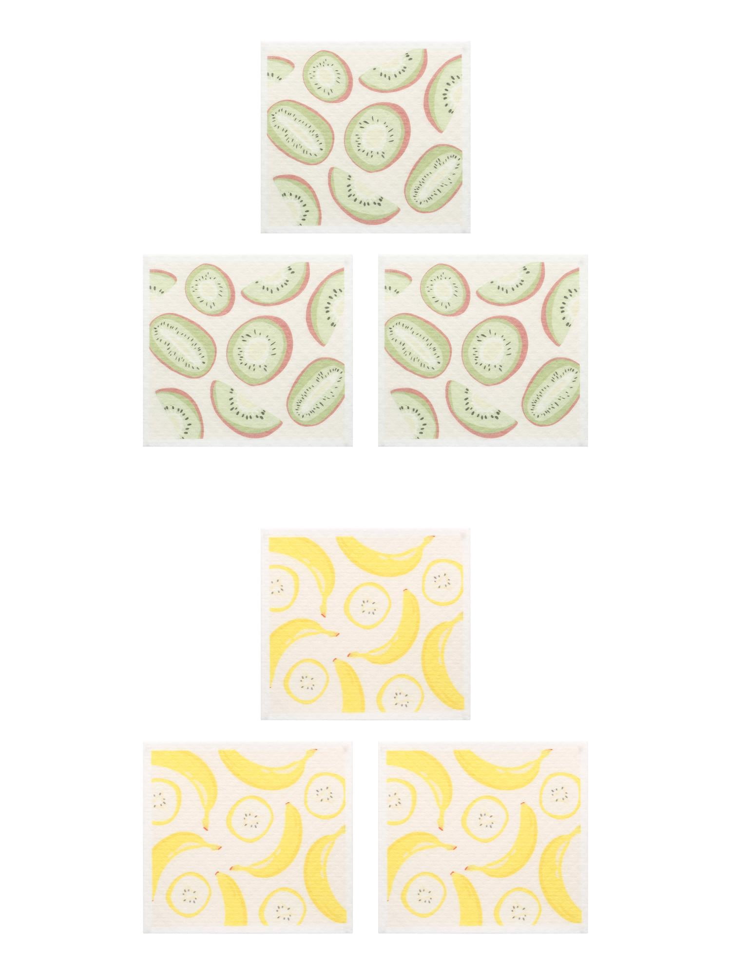 Unique Bargains Reusable Swedish Dish Cloths Banana 6 Pack Banana/Green 8" x 7"