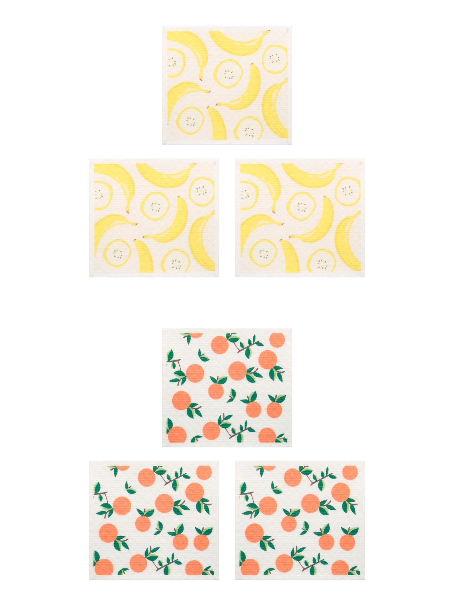 Unique Bargains Reusable Swedish Dish Cloths Banana 6 Pack Banana/Orange 8" x 7"