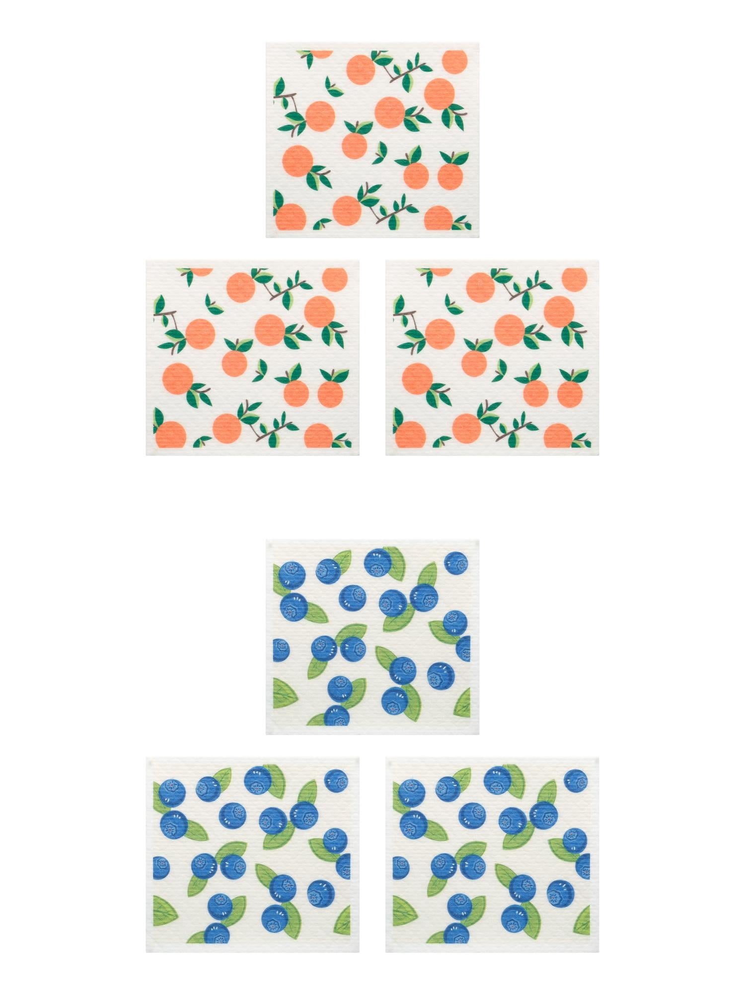 Unique Bargains Reusable Swedish Dish Cloths Banana 6 Pack Blueberry/Orange 8" x 7"
