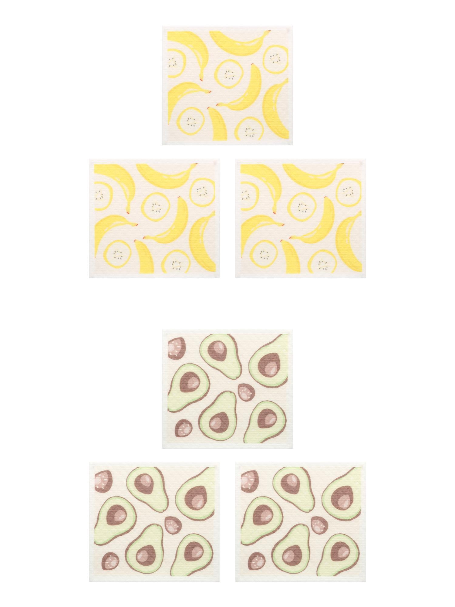 Unique Bargains Reusable Swedish Kitchen Dish Cloths 6 Pack Avocado/Banana 8" x 7"