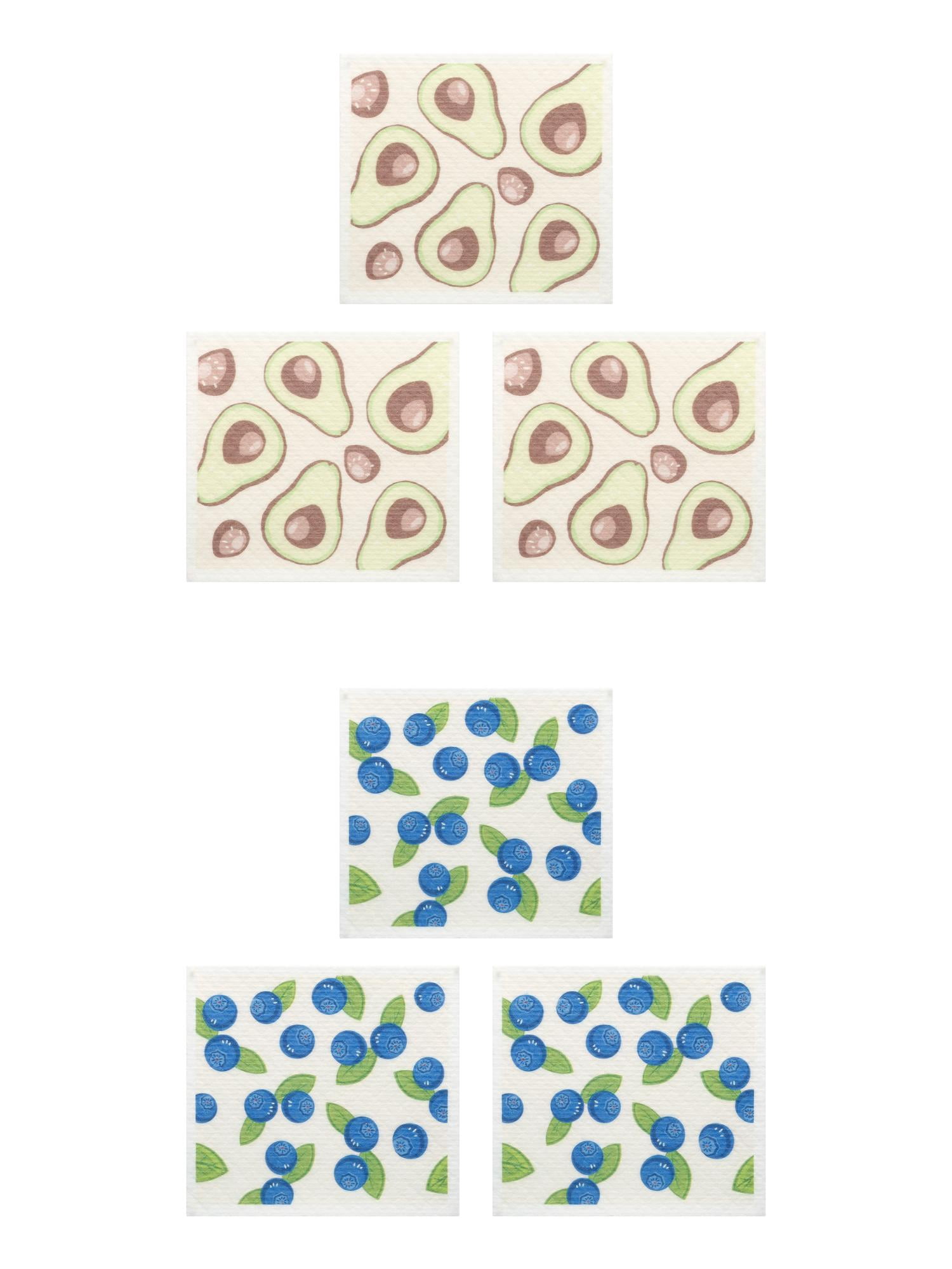 Unique Bargains Reusable Swedish Kitchen Dish Cloths 6 Pack Avocado/Blueberry 8" x 7"