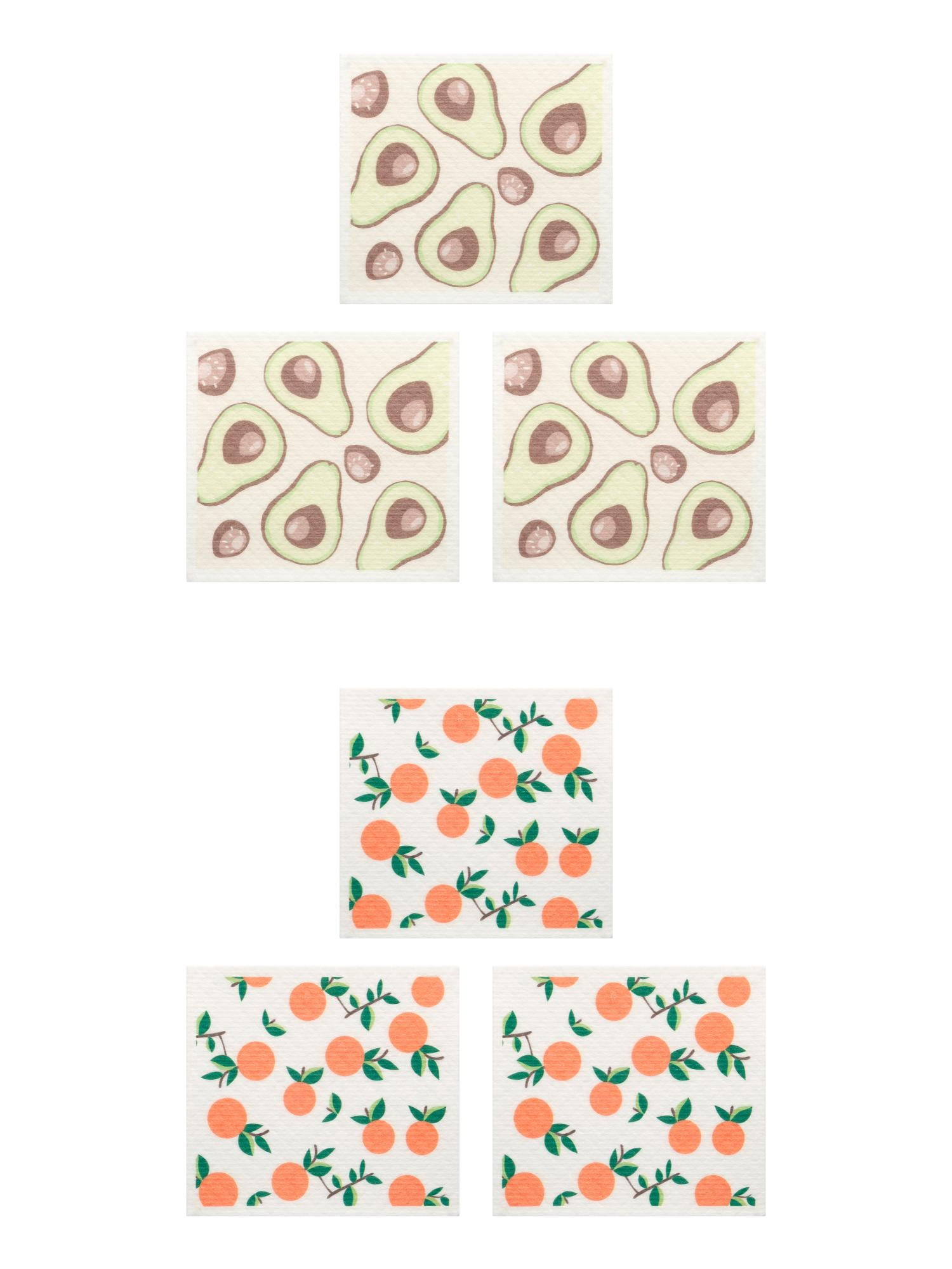 Unique Bargains Reusable Swedish Kitchen Dish Cloths 6 Pack Avocado/Orange 8" x 7"