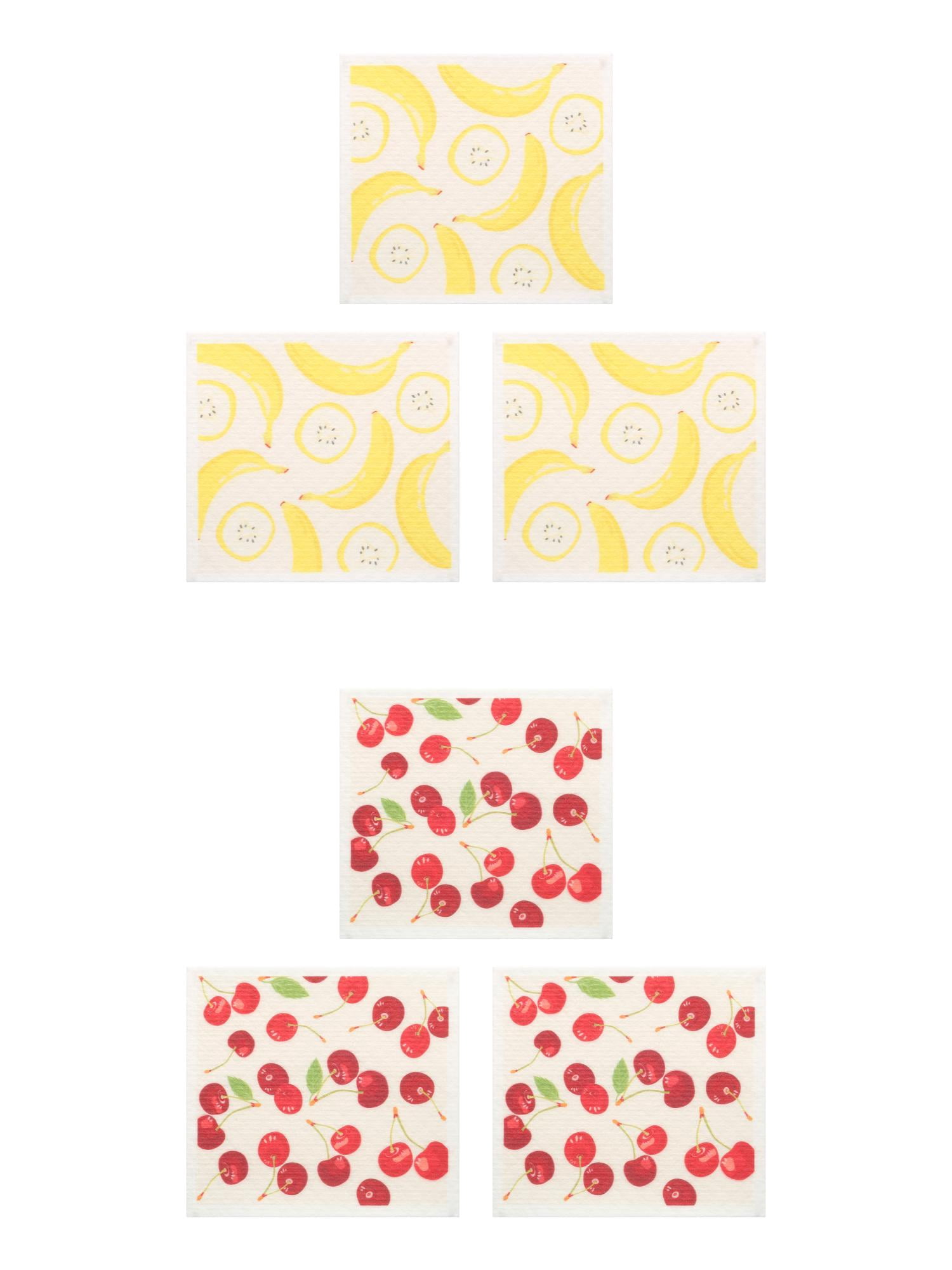Unique Bargains Reusable Swedish Kitchen Dish Cloths 6 Pack Cherry/Banana 8" x 7"