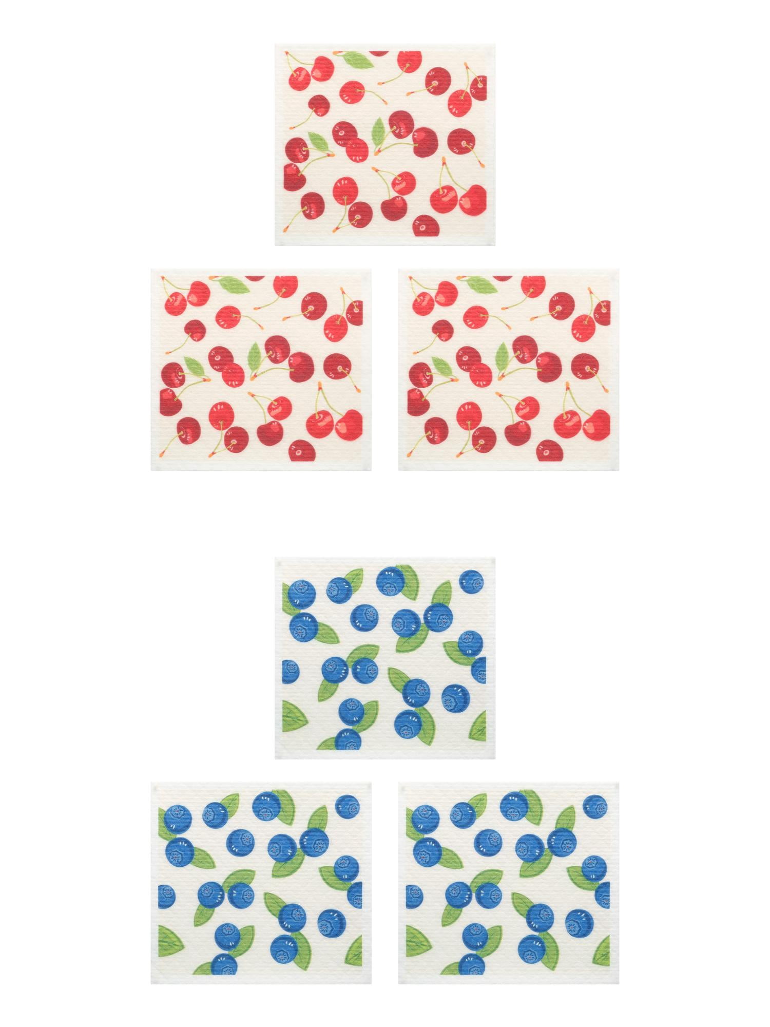 Unique Bargains Reusable Swedish Kitchen Dish Cloths 6 Pack Cherry/Blueberry 8" x 7"