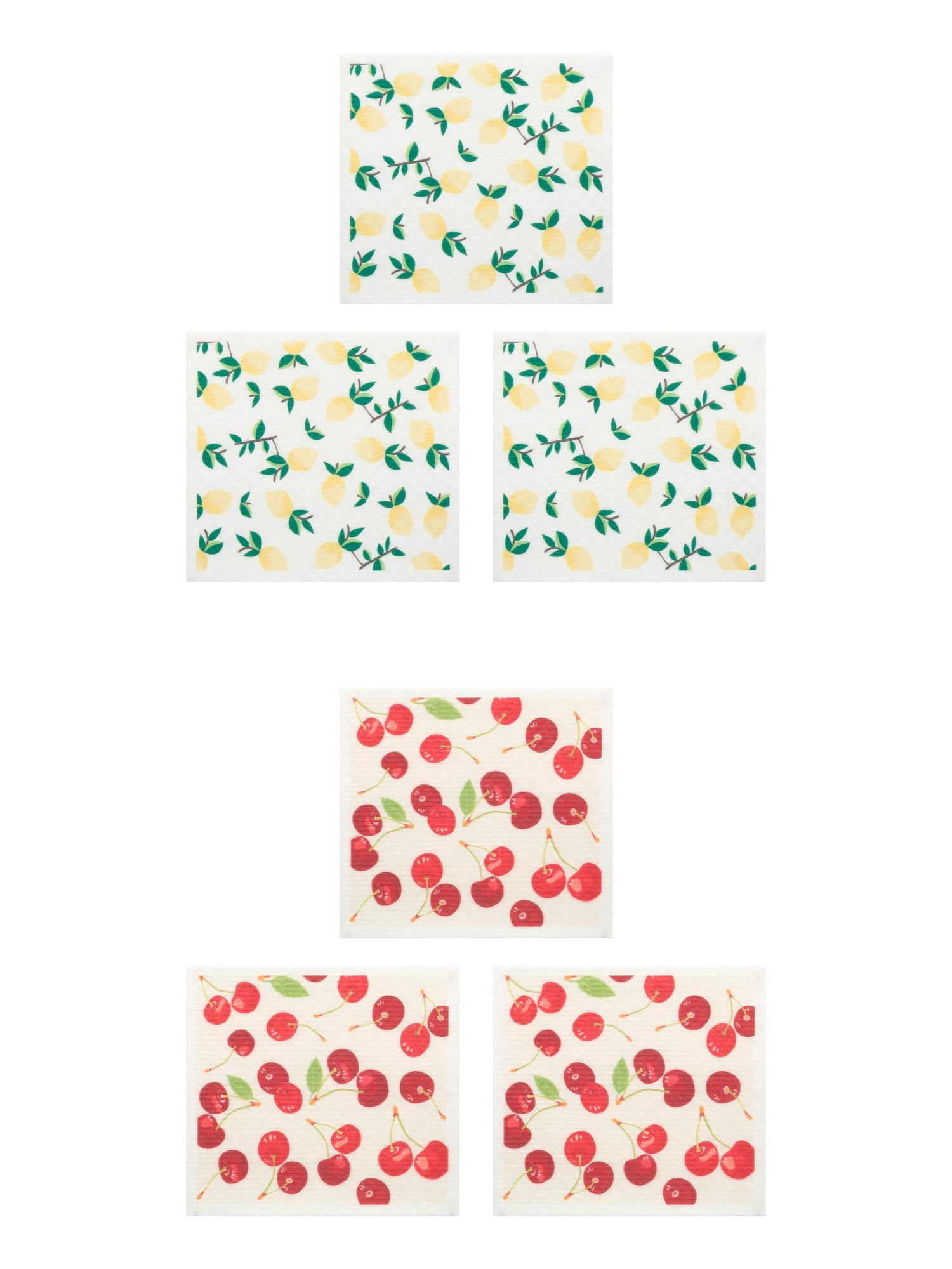 Unique Bargains Reusable Swedish Kitchen Dish Cloths 6 Pack Cherry/Lemon 8" x 7"