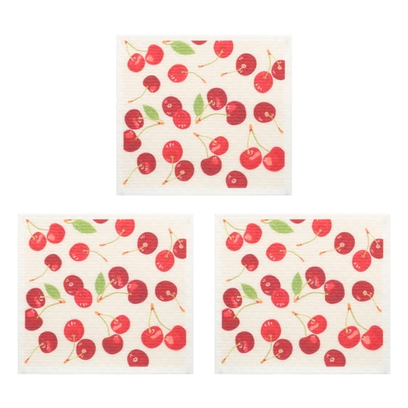 Unique Bargains Reusable Swedish Kitchen Dish Cloths Cherry 8" x 7"