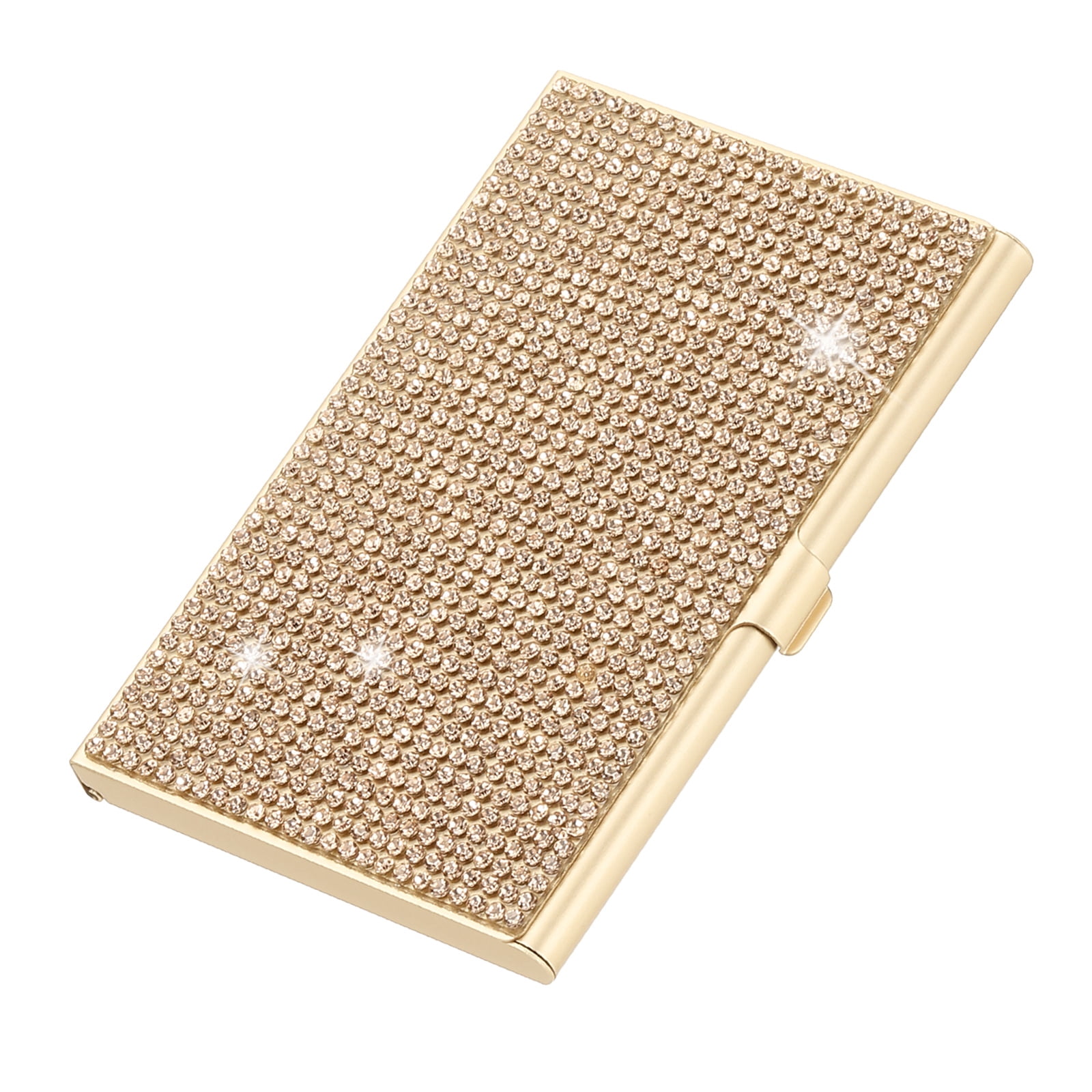 Unique Bargains Rhinestone Business Card Holder Alloy Bling Pocket Organizer Gold
