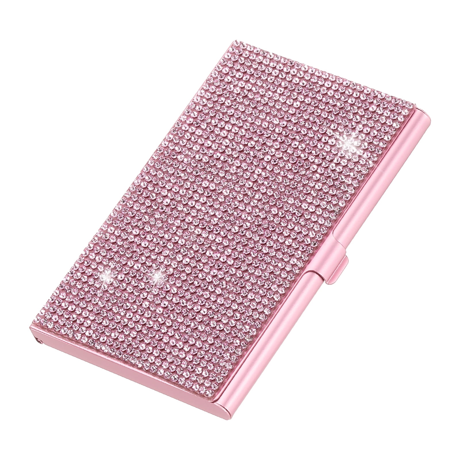 Unique Bargains Rhinestone Business Card Holder Alloy Bling Pocket Organizer Pink