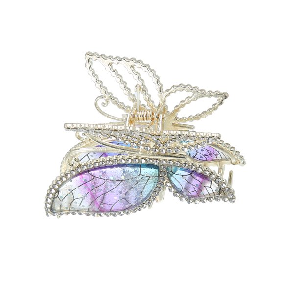 Unique Bargains Rhinestone Butterfly Hair Clips Barrettes Cute Butterfly Metal Hair Clips for Women Purple 2.76"x1.57"x2.36"