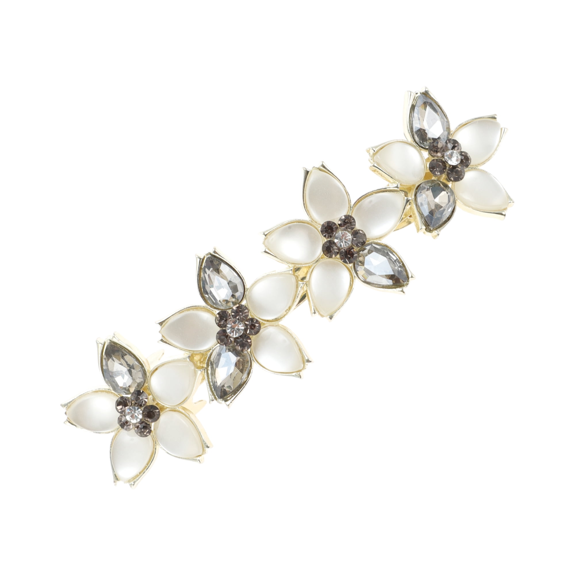 Unique Bargains Rhinestone Flower French Barrette Hair Clips Gold, Pink, Gray