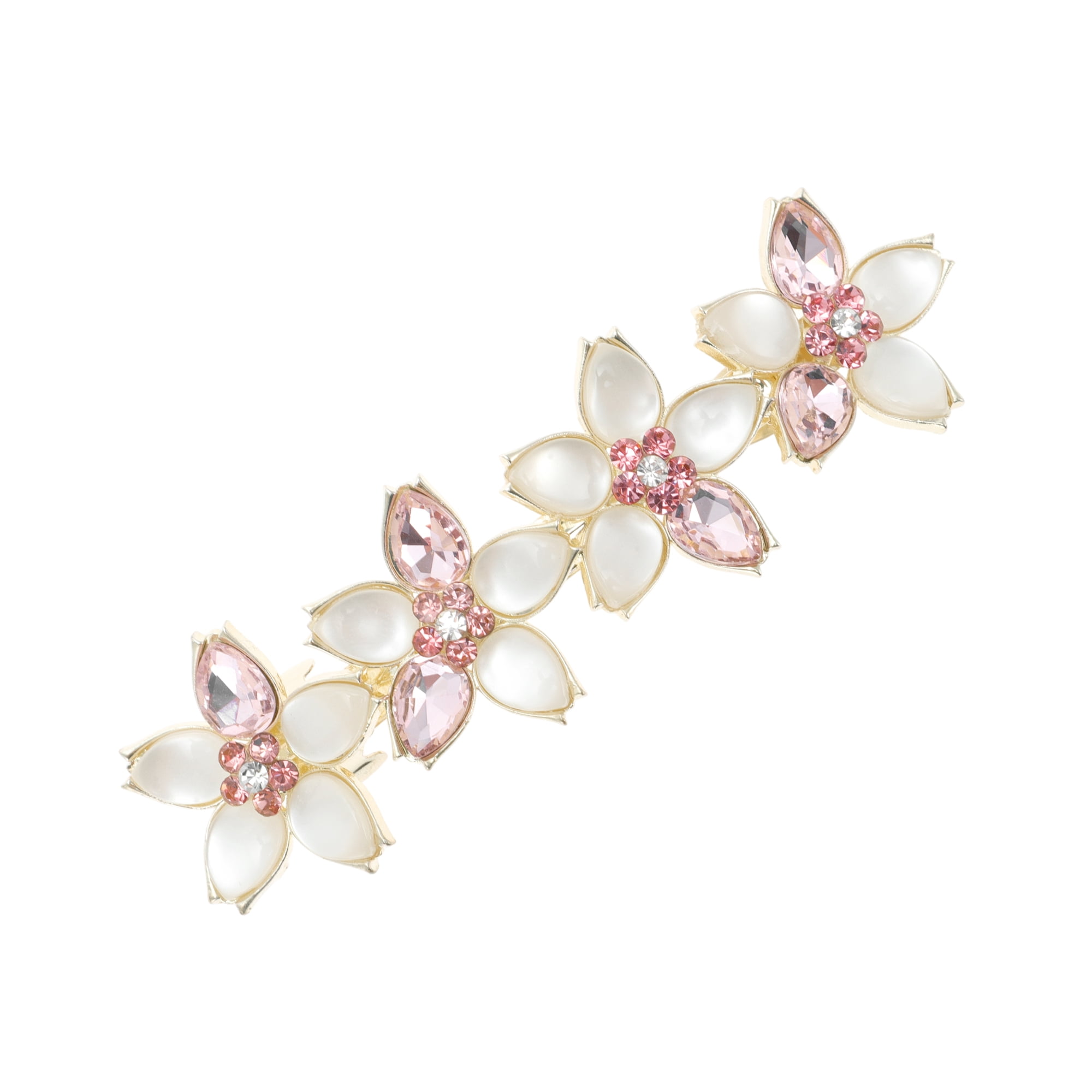 Unique Bargains Rhinestone Flower French Barrette Hair Clips Gold, Pink