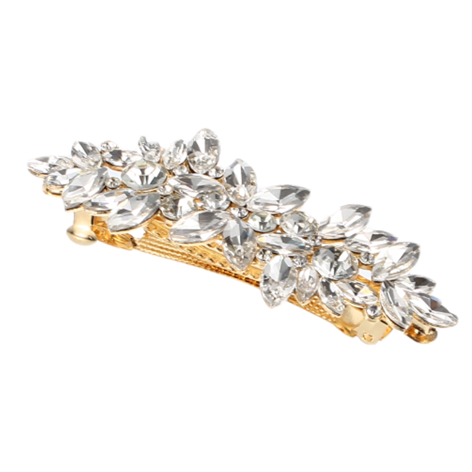 Unique Bargains Rhinestone Flower French Hair Clips and Barrettes Gold Tone