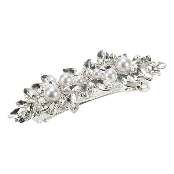 Rhinestone Hair Clips Flower Hair Barrettes French Hairpins Faux Pearl Hair Clip for Women s Silver Tone